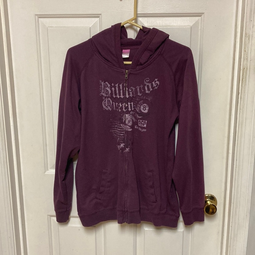 Purple Casual Jacket with Hood and Graphic Design